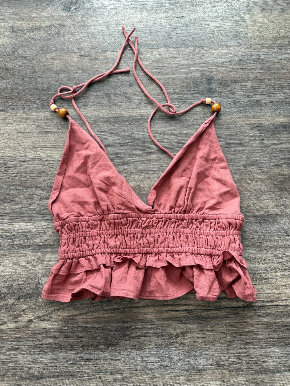 Lilla P Dusty Rose Smocked Ruffle Halter Camisole